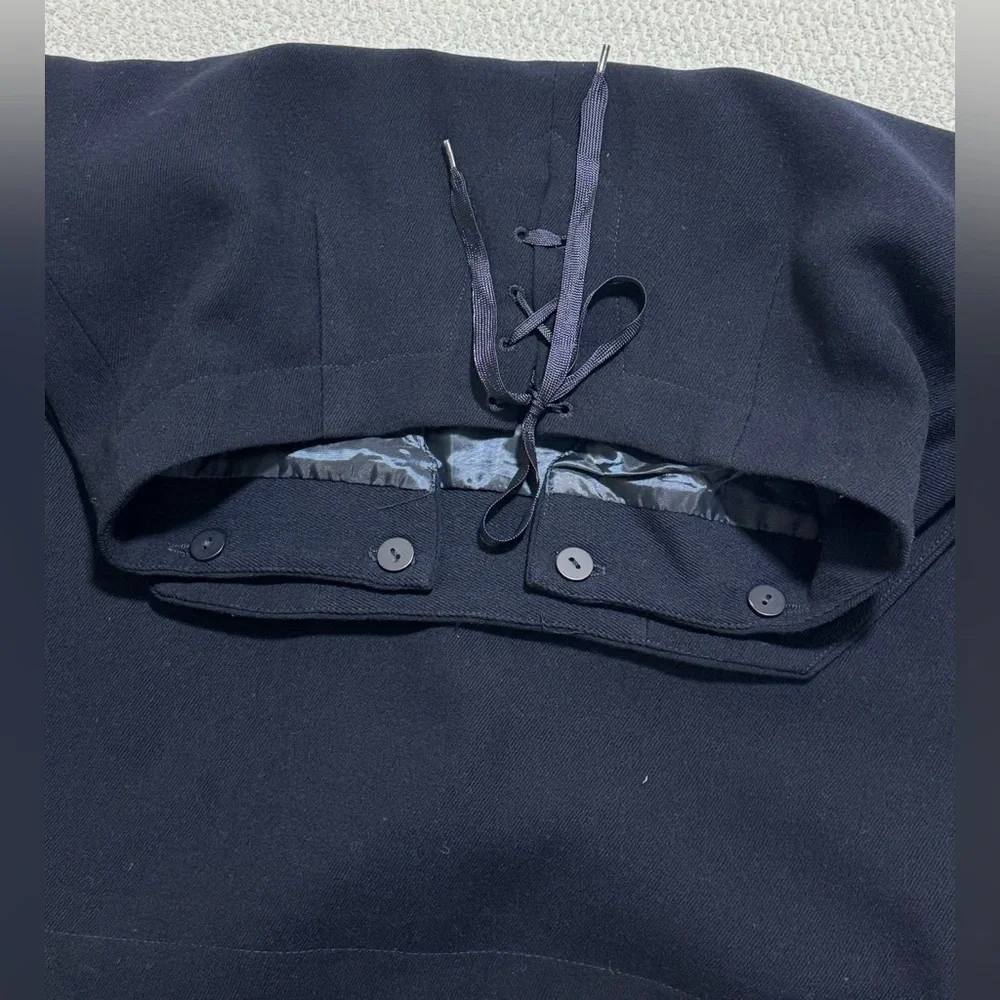 Lauren Ralph Lauren Size 8P Navy Blue Worsted Wool Midi Pencil Skirt Pockets